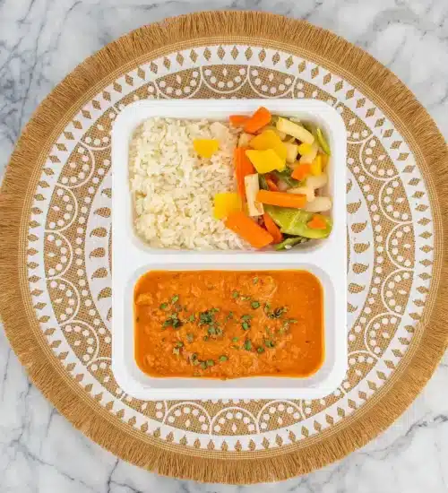Butterchicken • witte rijst • steakgroenten